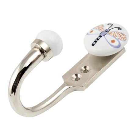 White Base Bee Ceramic Flat Hook